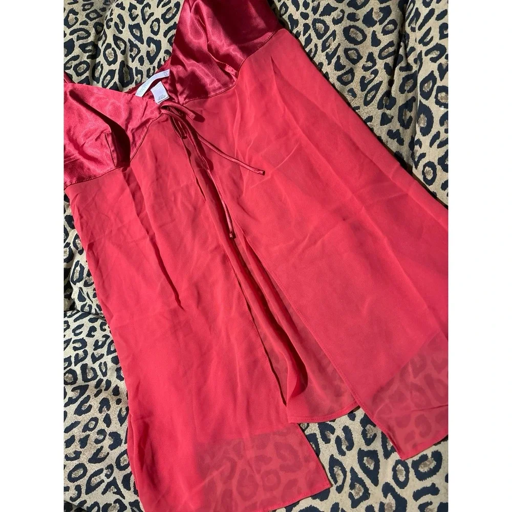 Victoria's Secret Vintage Red Satin & Sheer Short Chemise Lingerie Nightgown,‎ L